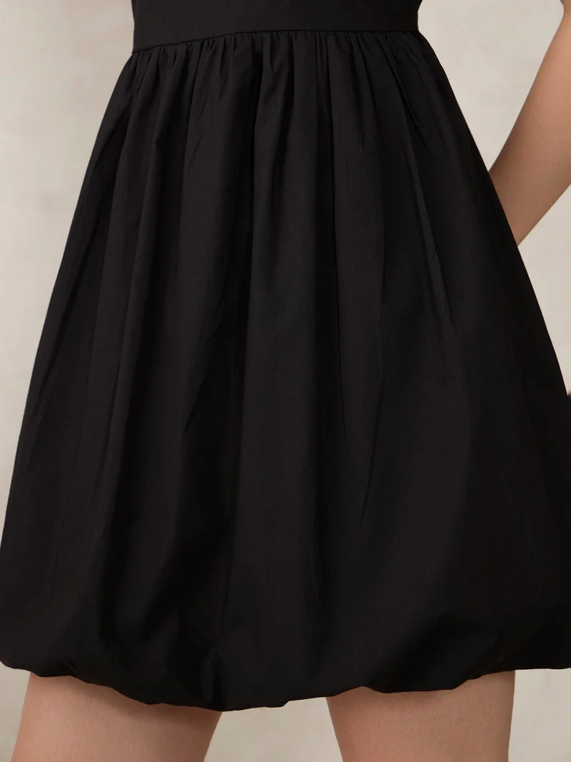 OUTZIDR Black Black Solid Bubble Hem Mini Dress for Women | Best Price UAE